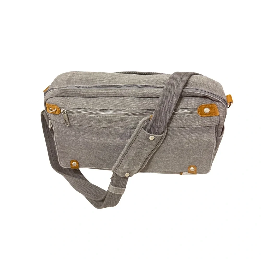 Travelon Anti Theft‎ Messenger Bag Pewter Canvas Crossbody Laptop Bag